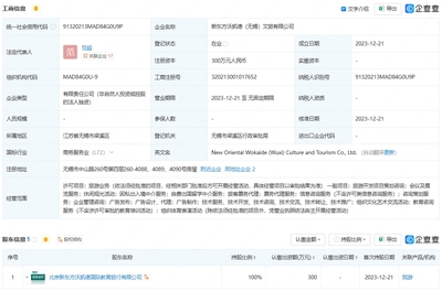 新東方文旅布局長三角 無錫、淮安新公司成立，注冊資本各300萬聚焦票務(wù)代理業(yè)務(wù)